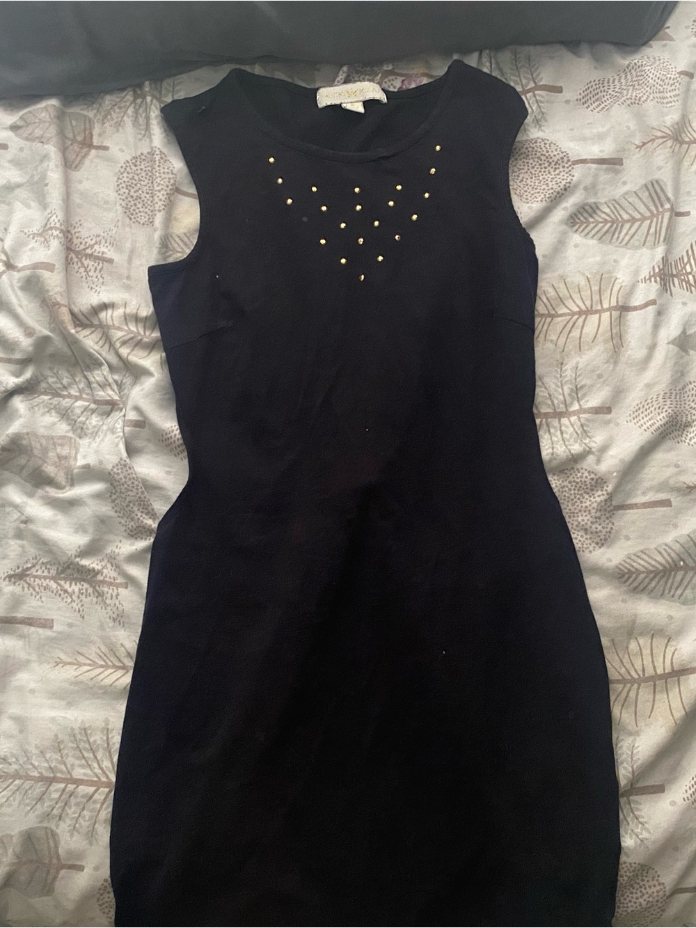 Classic Black Mini Dress with Gold Stud Accents